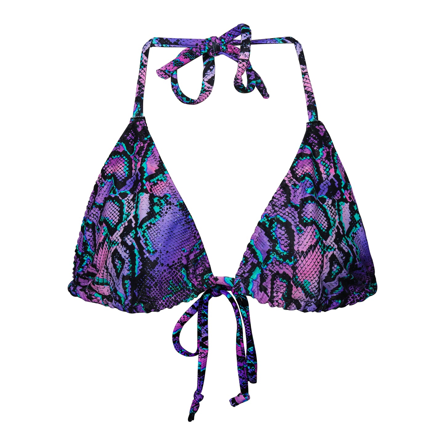 Purple Python Print Triangle String Bikini Top