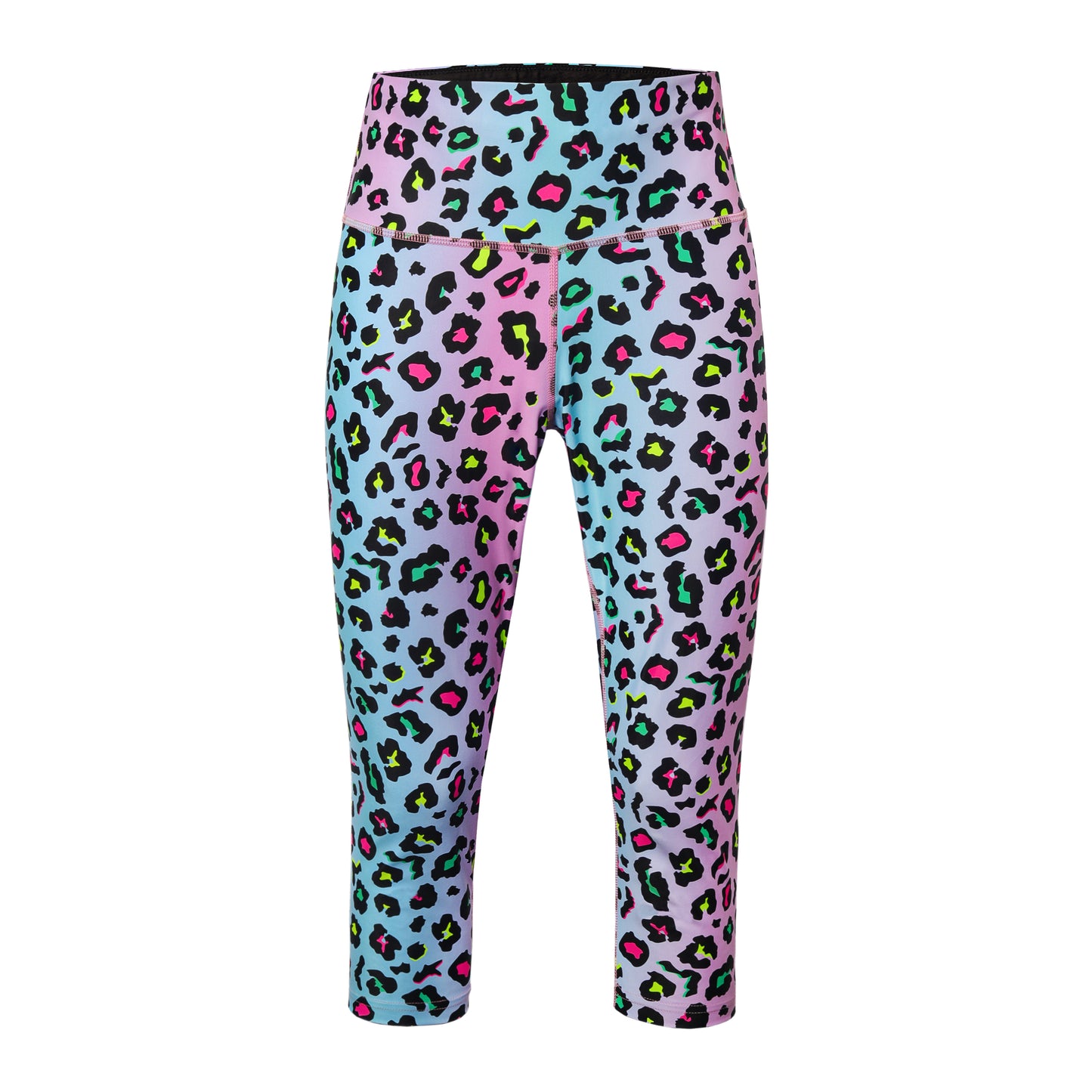 Women's Sky Leopard Print Capri Leggings with Back Zip Pocket