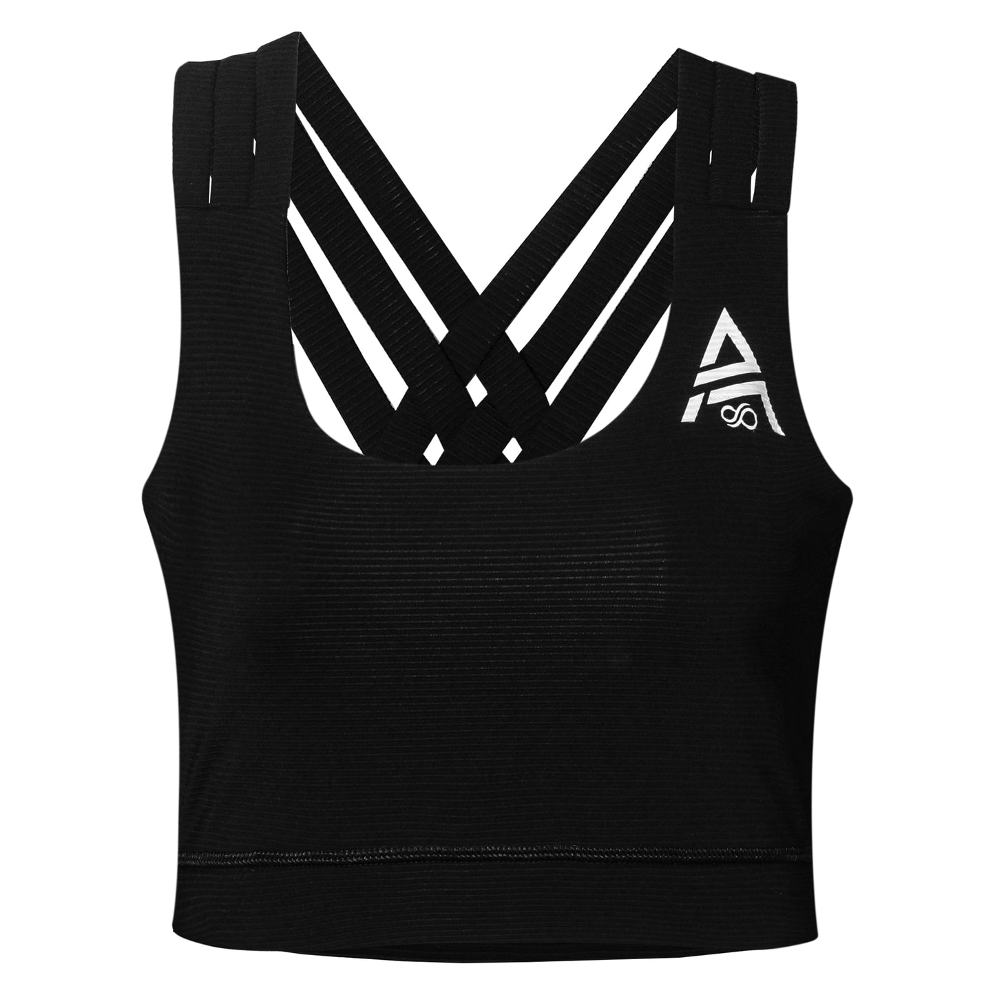 Women's Black Ribbed Back Criss-Cross Sports Bra