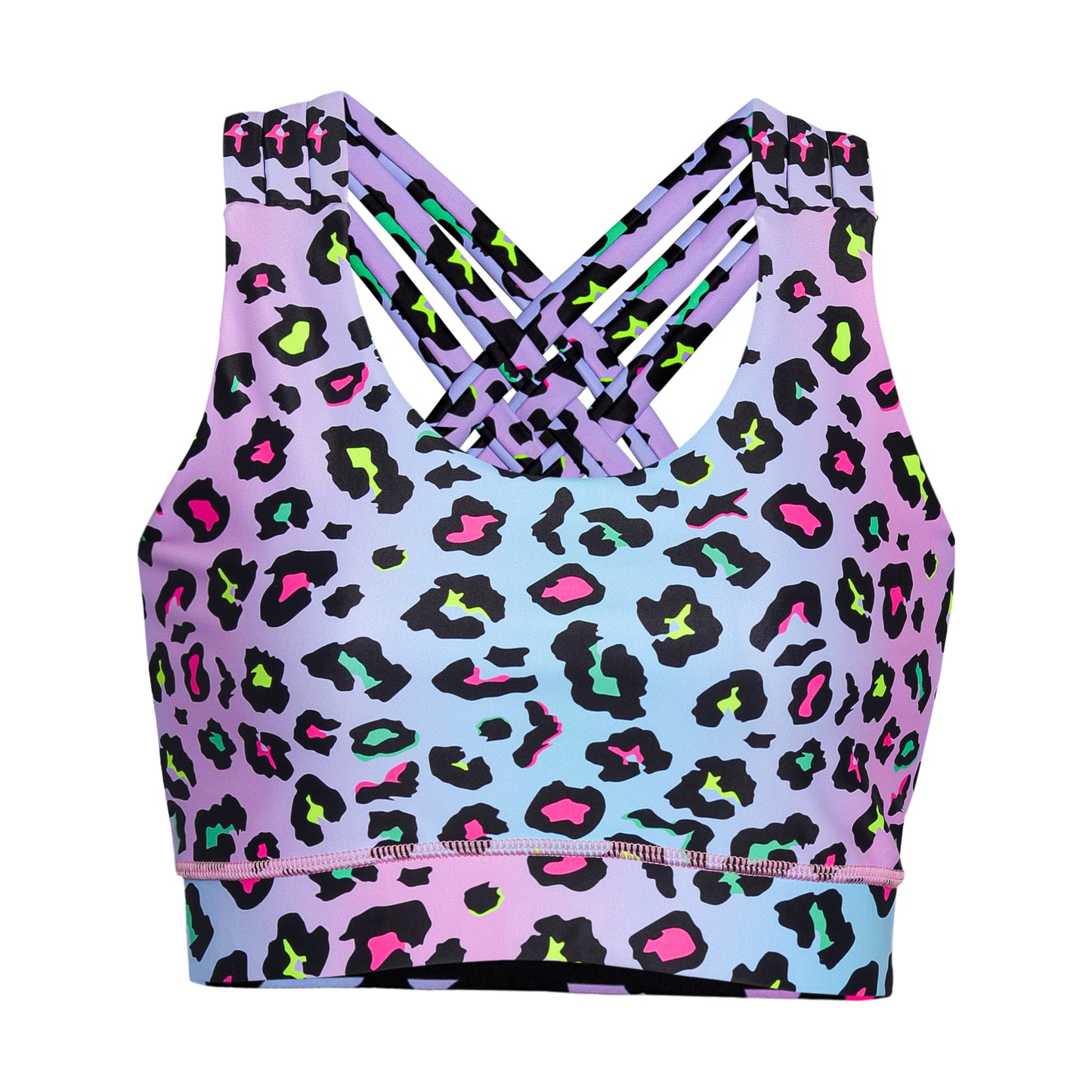 Women's Sky Leopard Print Back Criss-Cross Sports Bra