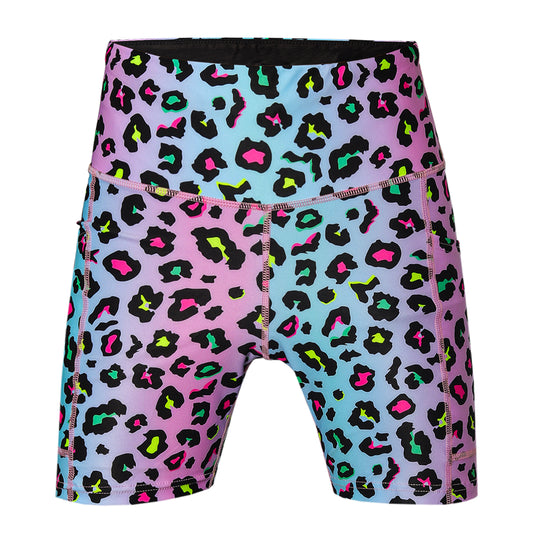 Women's Sky Leopard Print Running Shorts with Back Zip Pocket