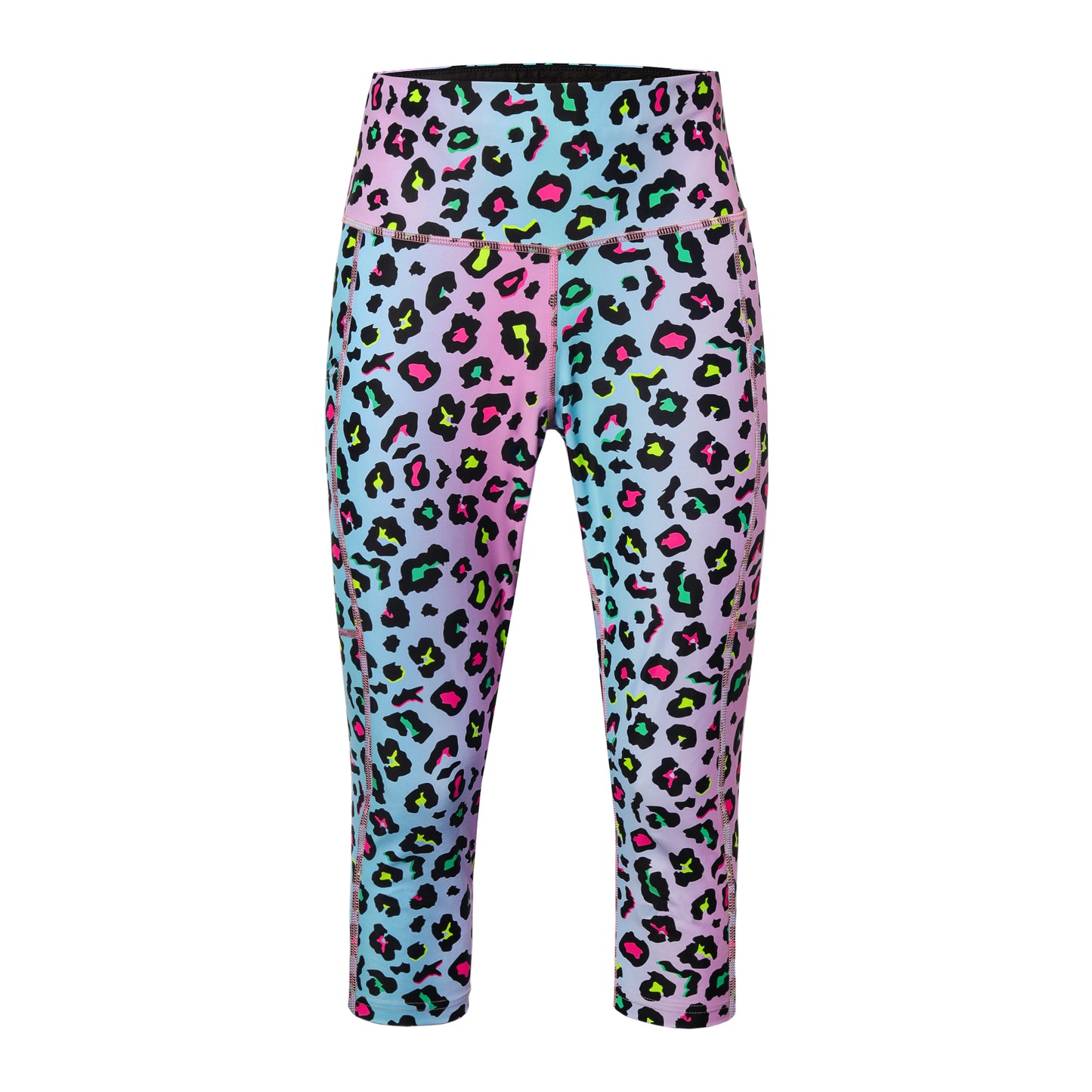 Women's Sky Leopard Print Capri Leggings with Back Zip Pocket