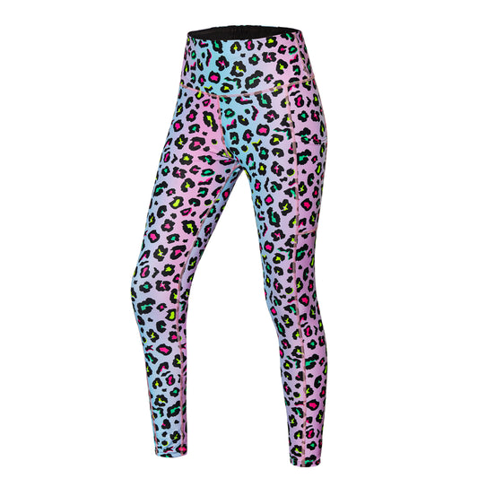 Women's Sky Leopard Print Leggings with Back Zip Pocket