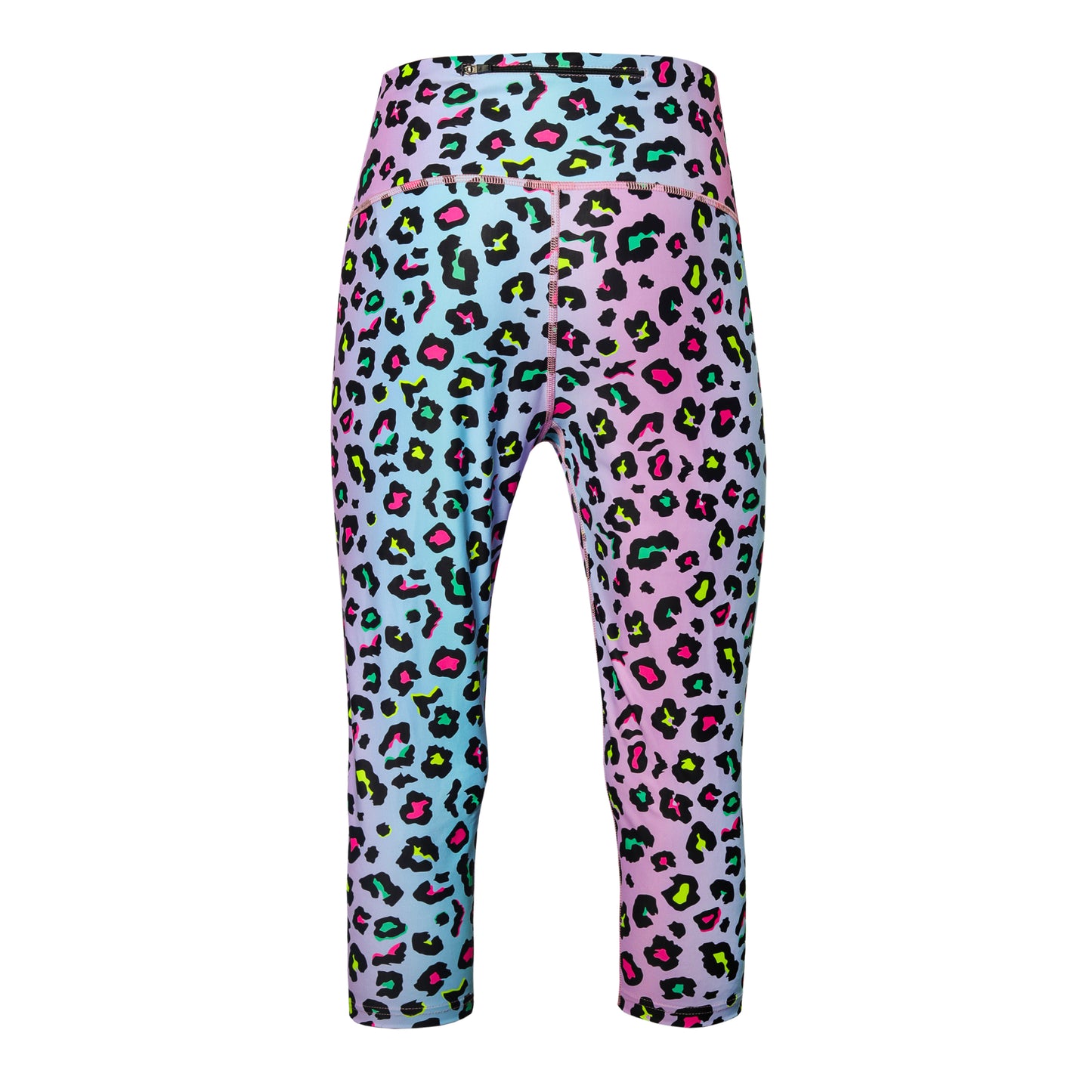 Women's Sky Leopard Print Capri Leggings with Back Zip Pocket