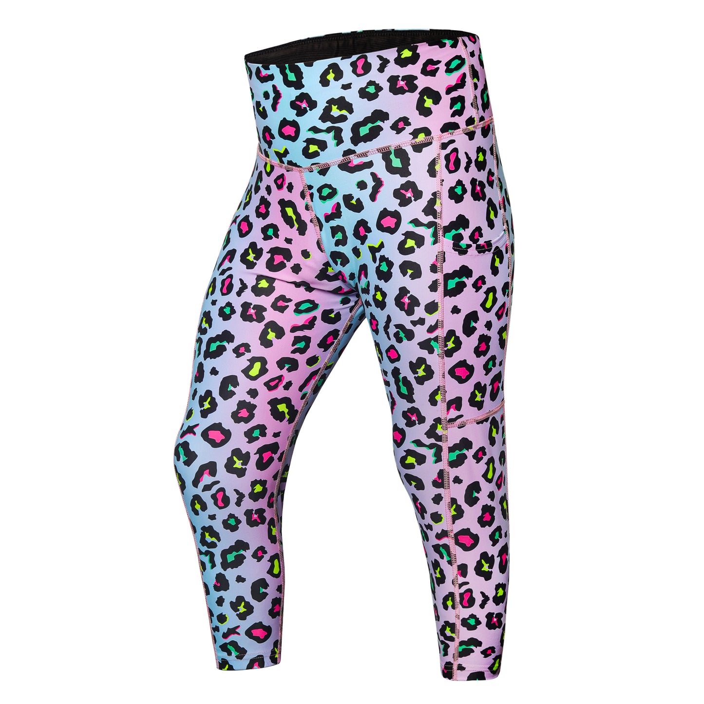 Women's Sky Leopard Print Capri Leggings with Back Zip Pocket