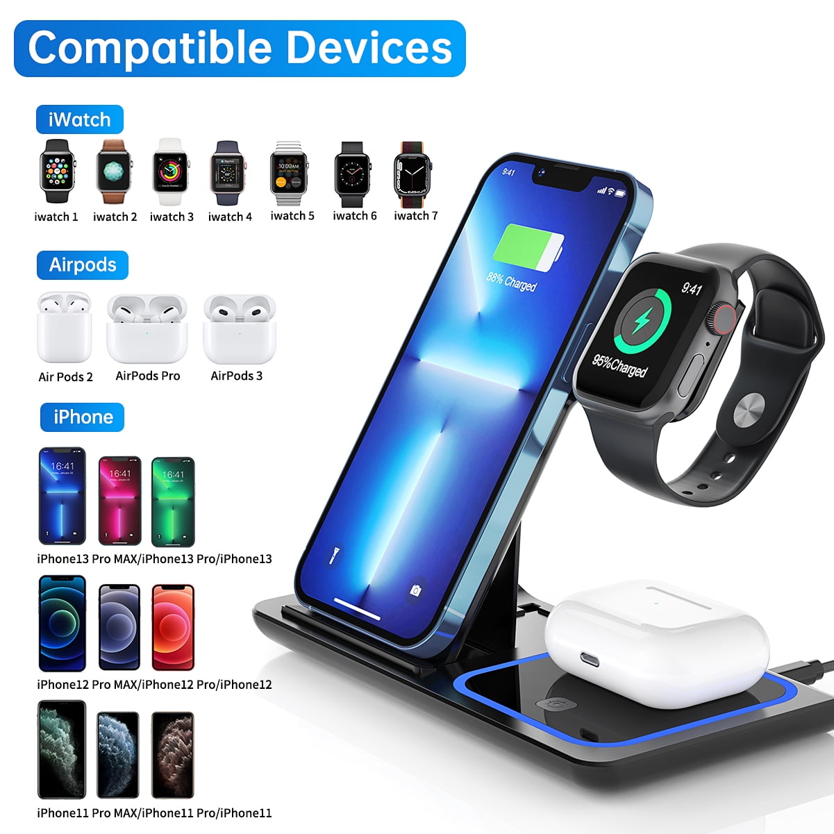 3 in 1 Wireless Charger, 18W Fast Charging Station 