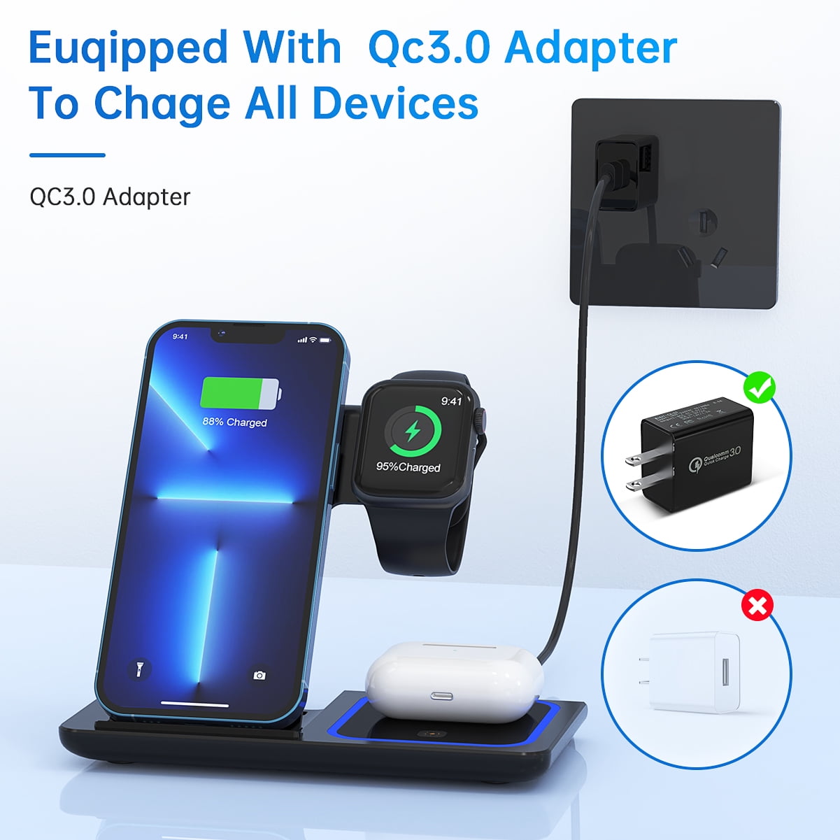 3 in 1 Wireless Charger, 18W Fast Charging Station 